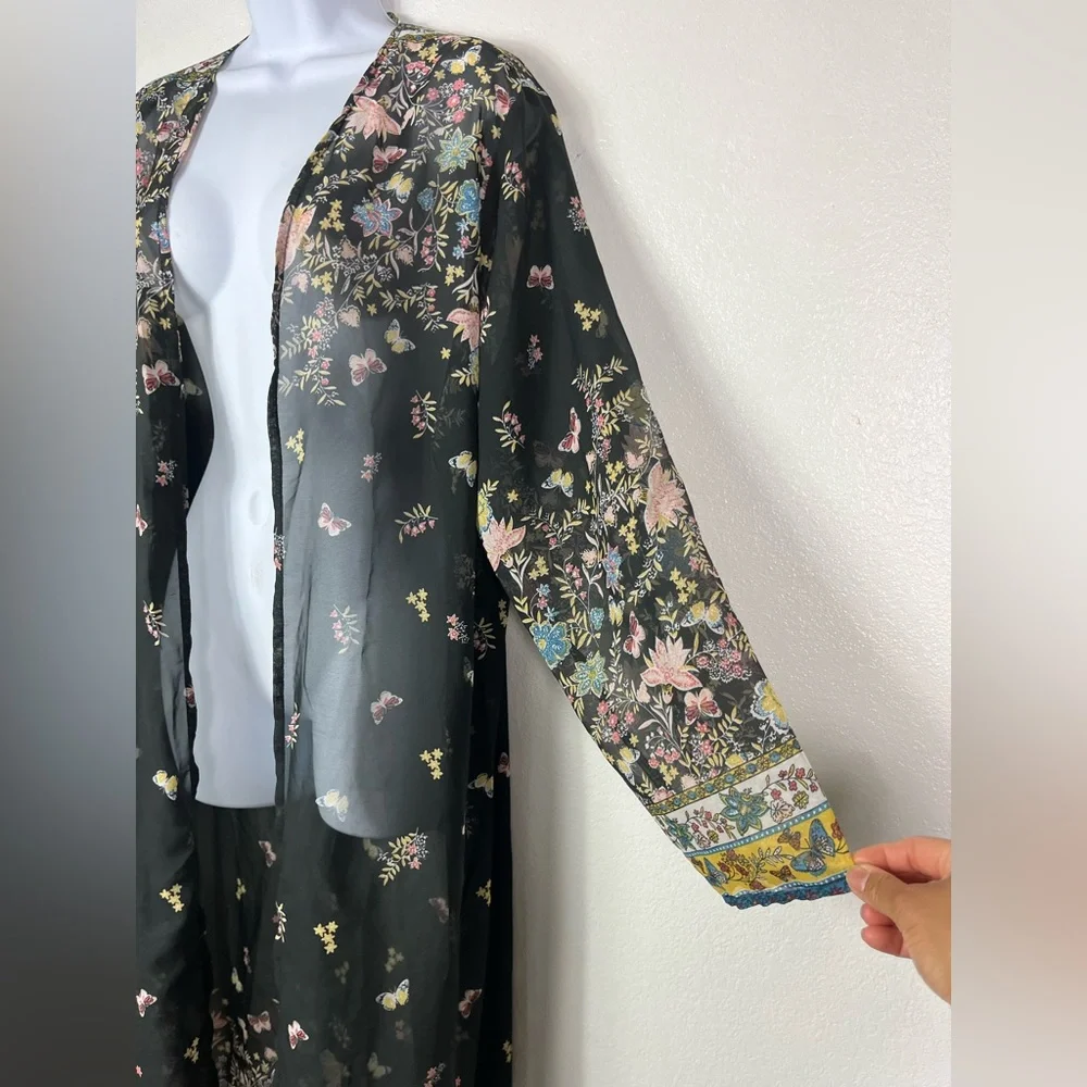 Floral Black Butterflies Sheer Maxi Kimono Coverup Cardigan size 5XL - Picture 4 of 9